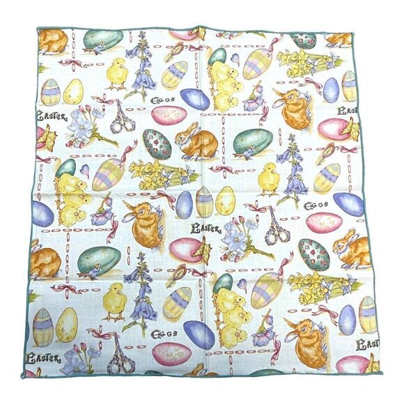 Vintage Pastel Cloth Easter Themed Cotton Napkins Set Of 8 Easter Eggs Bunny Lot - Picture 3 of 5